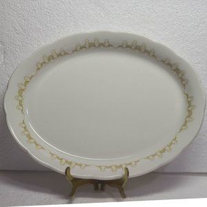 Vintage Buffalo China Atomic Mustard Gold Colonna Pattern Oval Platter